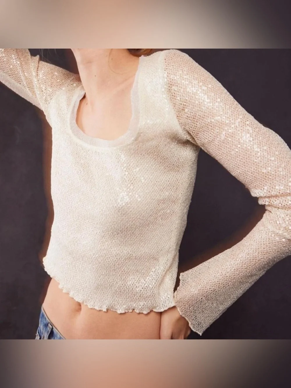 Free People Late Night Disco Sequin Layering Top NWT